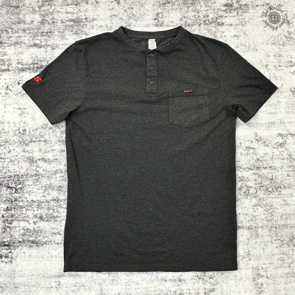 Snap-On Tools Men's Henley Shirt Charcoal Gray Short Sleeve Pocket Size Large
